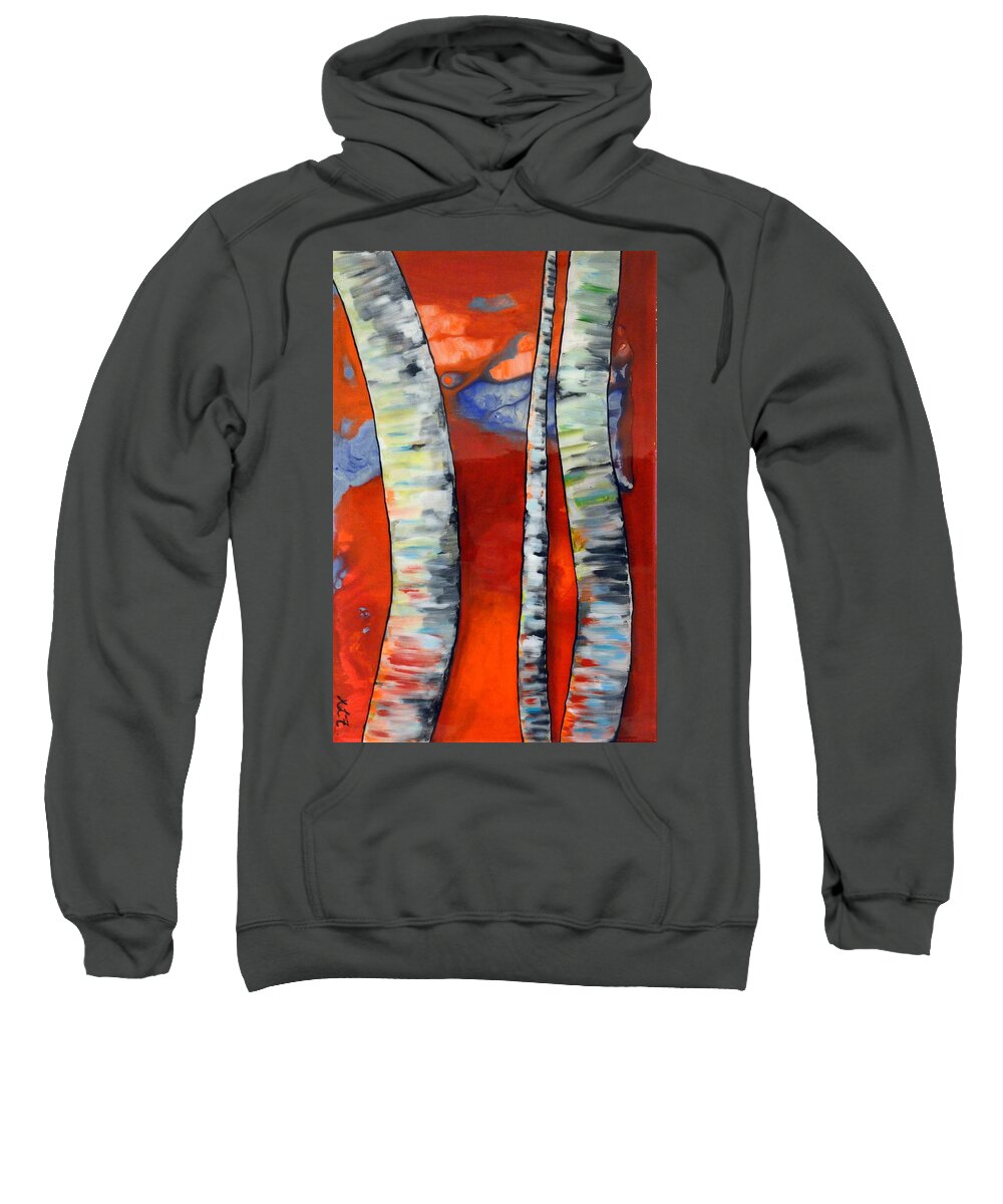 Abstract Sweatshirt featuring the painting Scarlet Birch Trees resin by Heather Lovat-Fraser