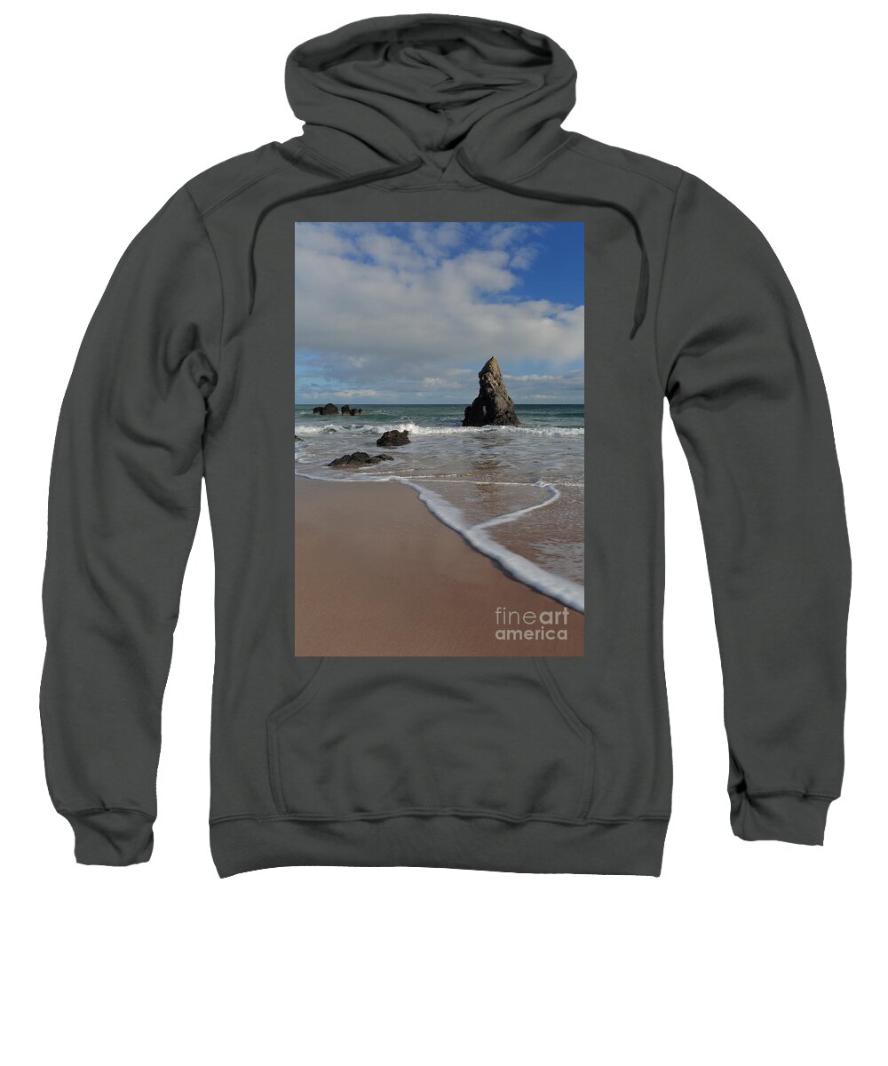 Durness Sweatshirt featuring the photograph Sea Foam on Sango Bay by Maria Gaellman