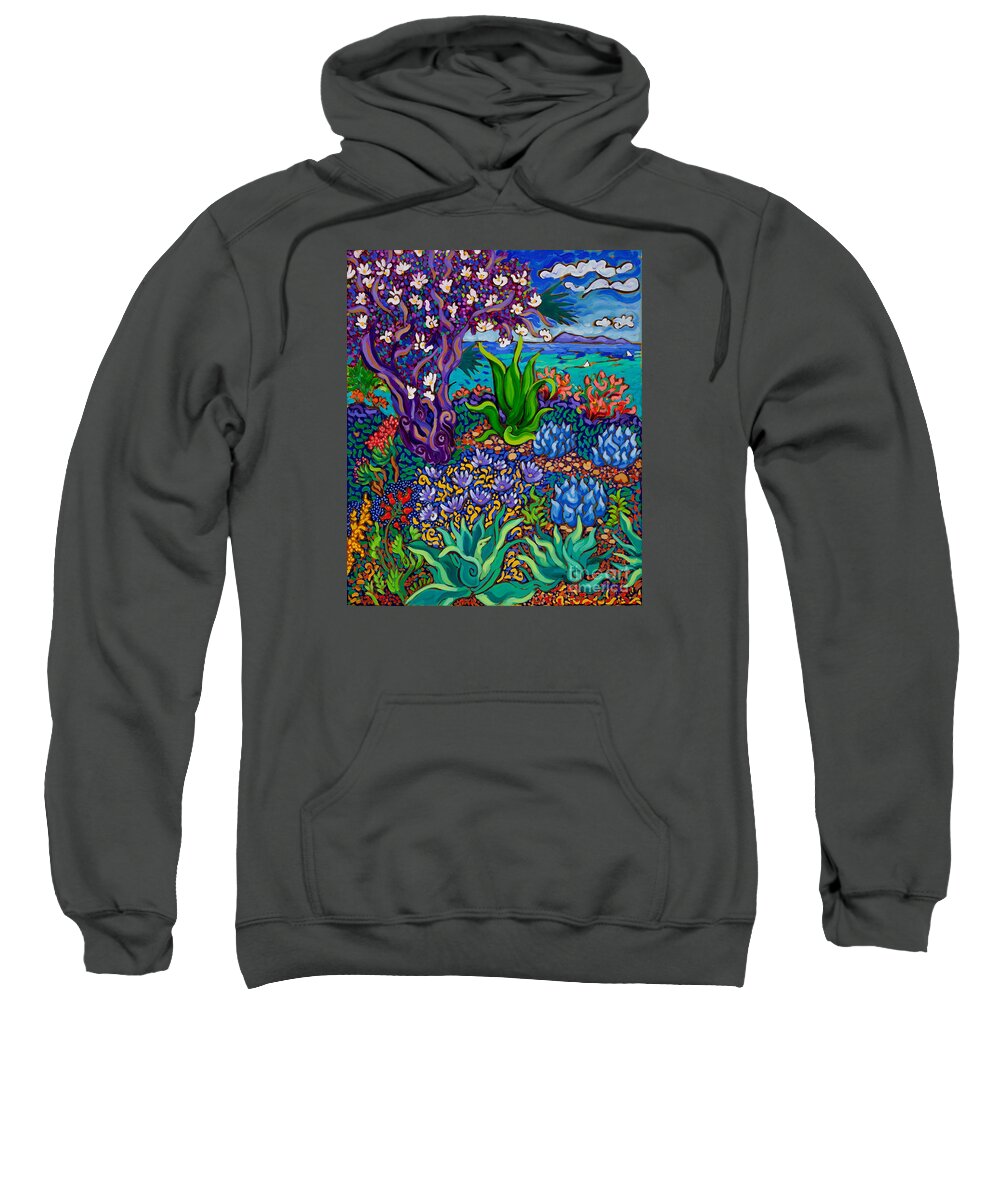Succulents Sweatshirt featuring the painting Seaside Flowering Tree by Cathy Carey