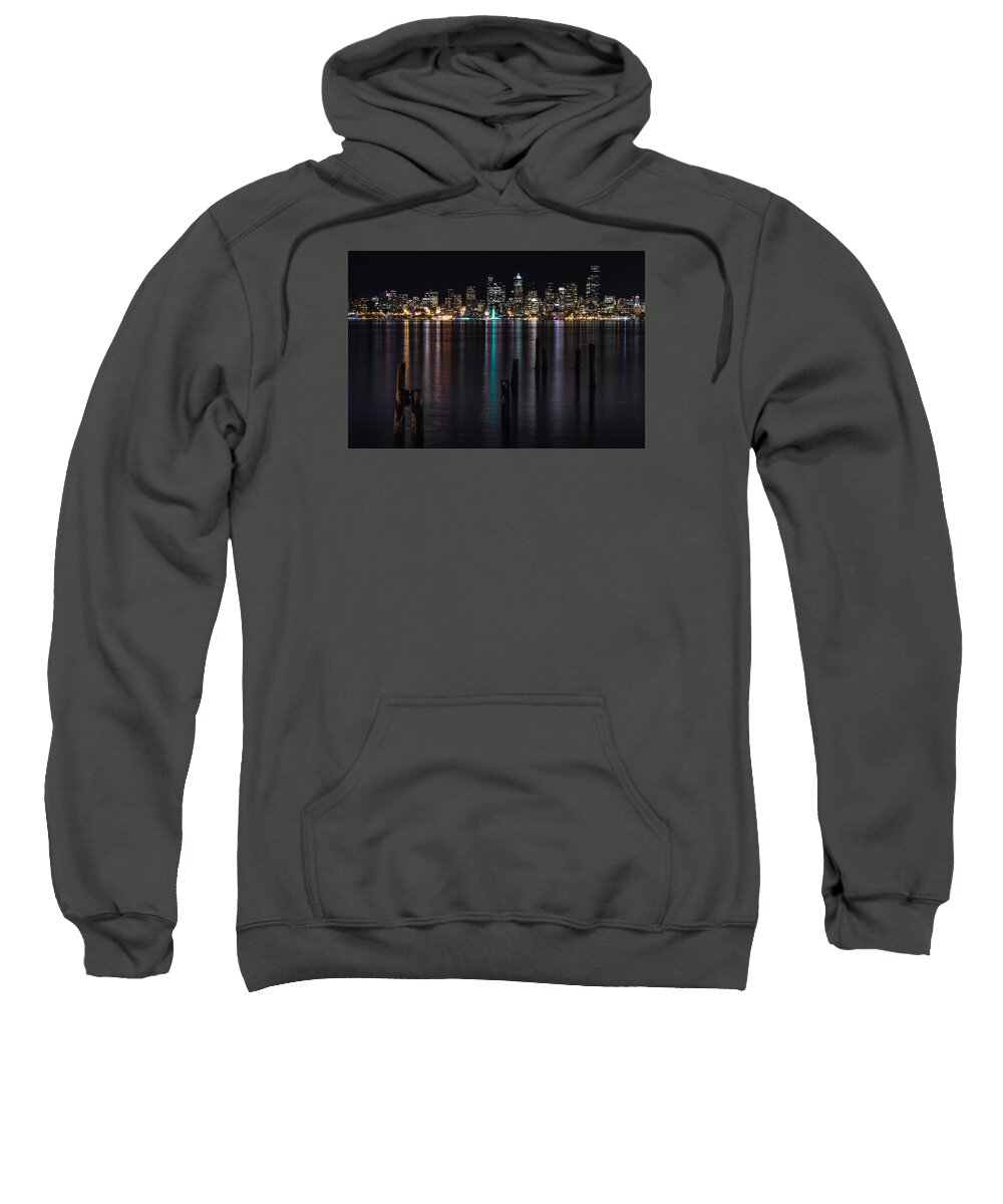 Cityscape Sweatshirt featuring the photograph Seattle at Night by Ed Clark