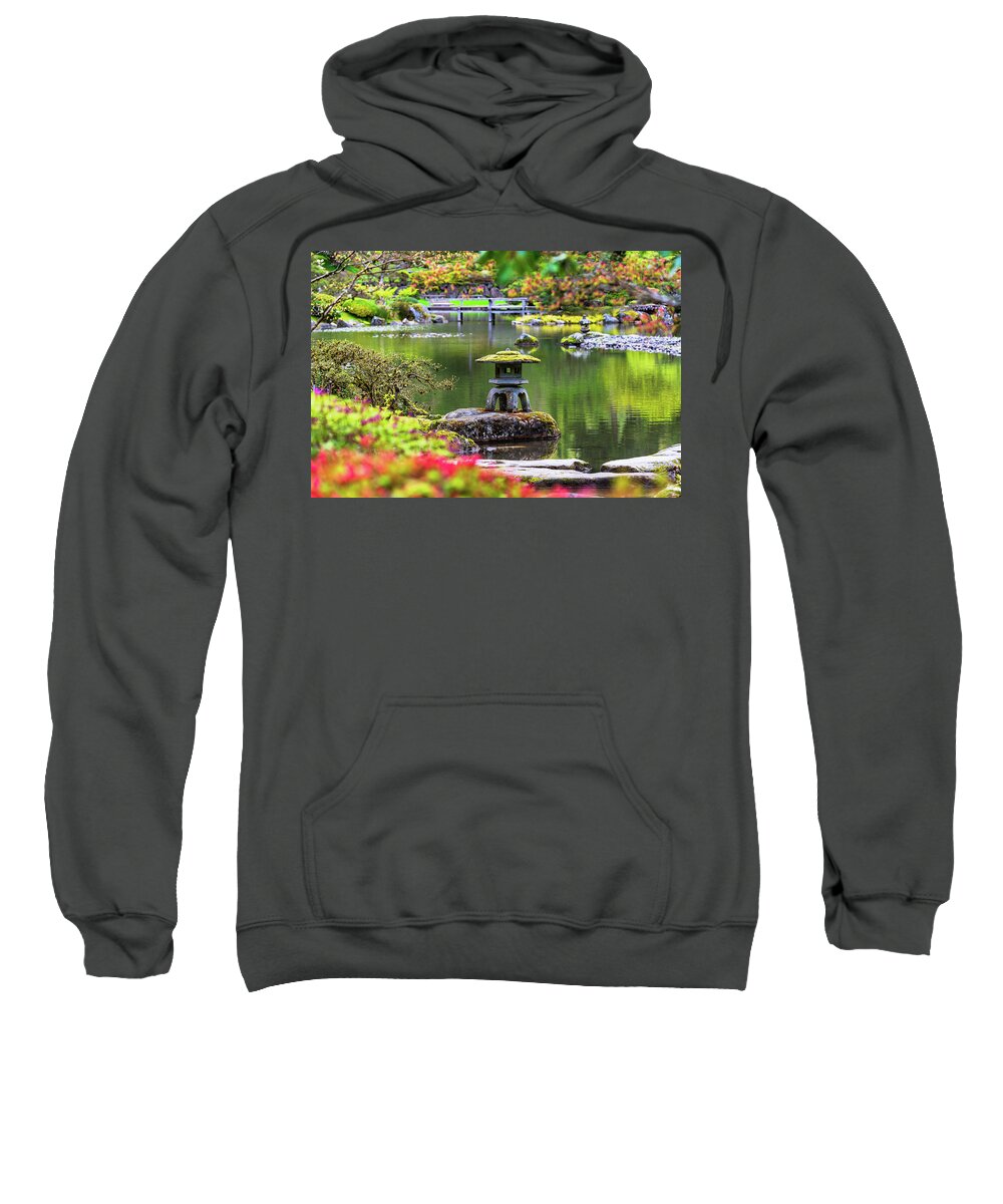 Outdoor; Garden; Plant Sweatshirt featuring the digital art Seattle Japanese Garden by Michael Lee