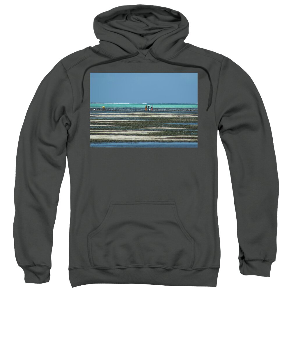  Sweatshirt featuring the photograph Seaweed colectors by Mache Del Campo