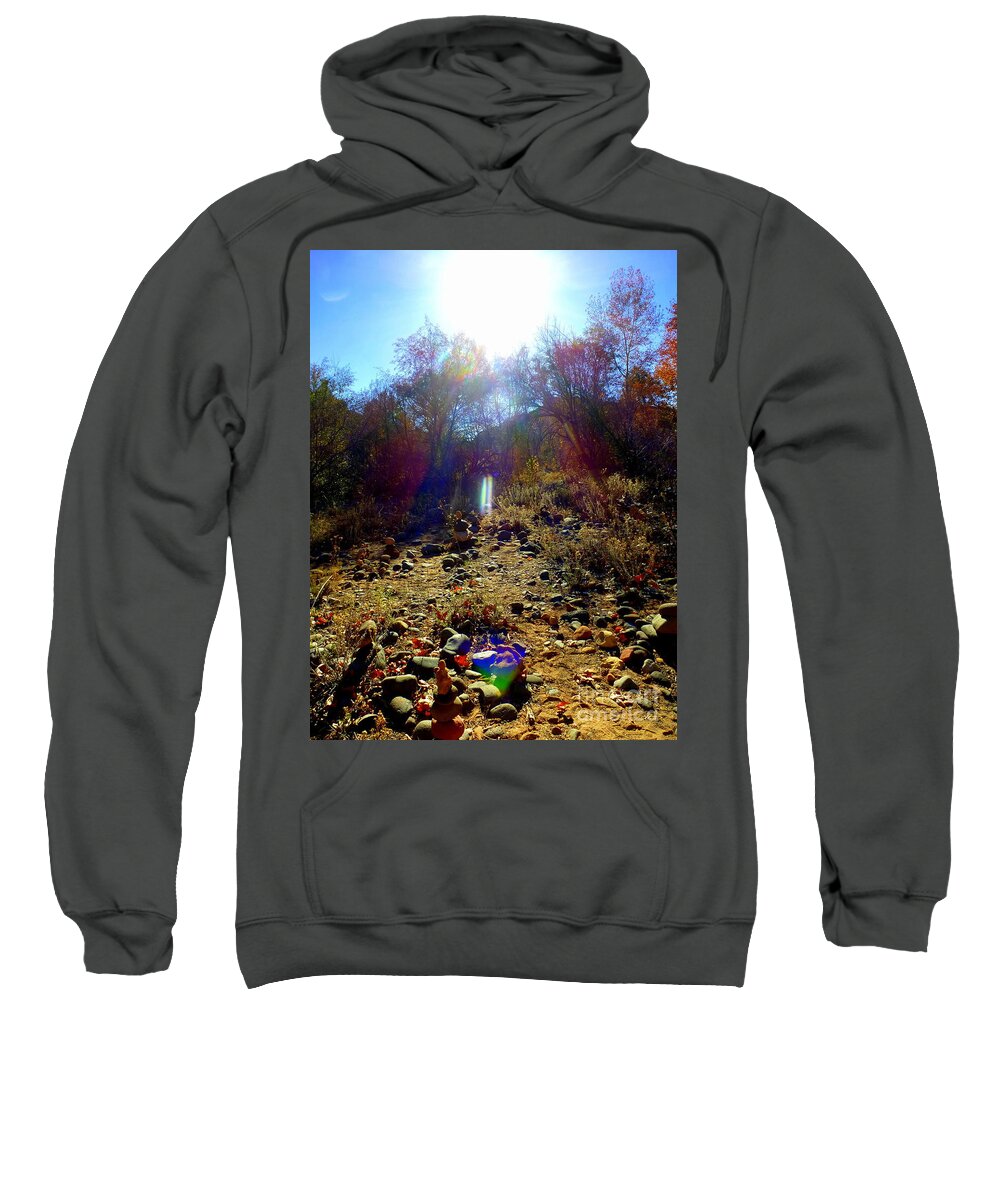 Sedona Sweatshirt featuring the photograph Sedona Cairn Sun Orbs by Mars Besso