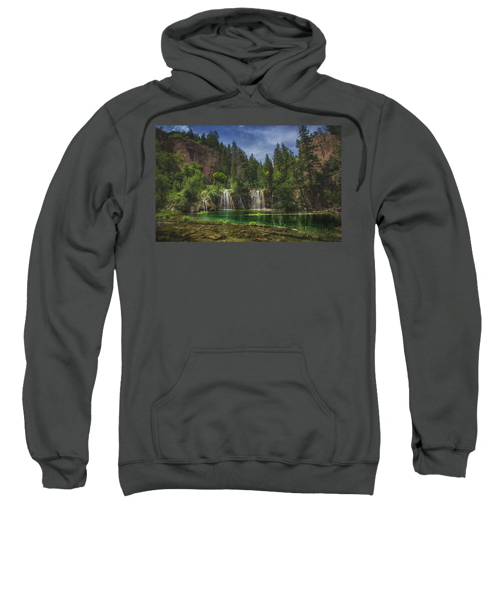 Beauty In Nature Sweatshirt featuring the photograph Serene Hanging Lake Waterfalls by Andy Konieczny
