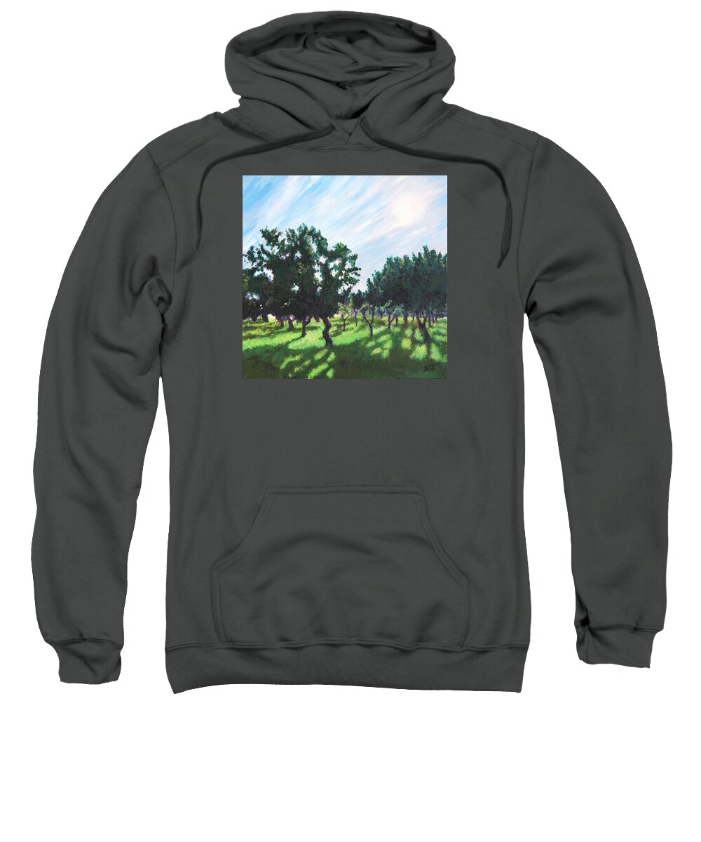 Tree Sweatshirt featuring the painting Shadows in the Fruit Garden by Masha Batkova