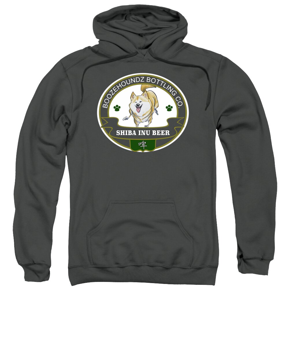 Beer Sweatshirt featuring the drawing Shiba Inu Beer by Canine Caricatures By John LaFree