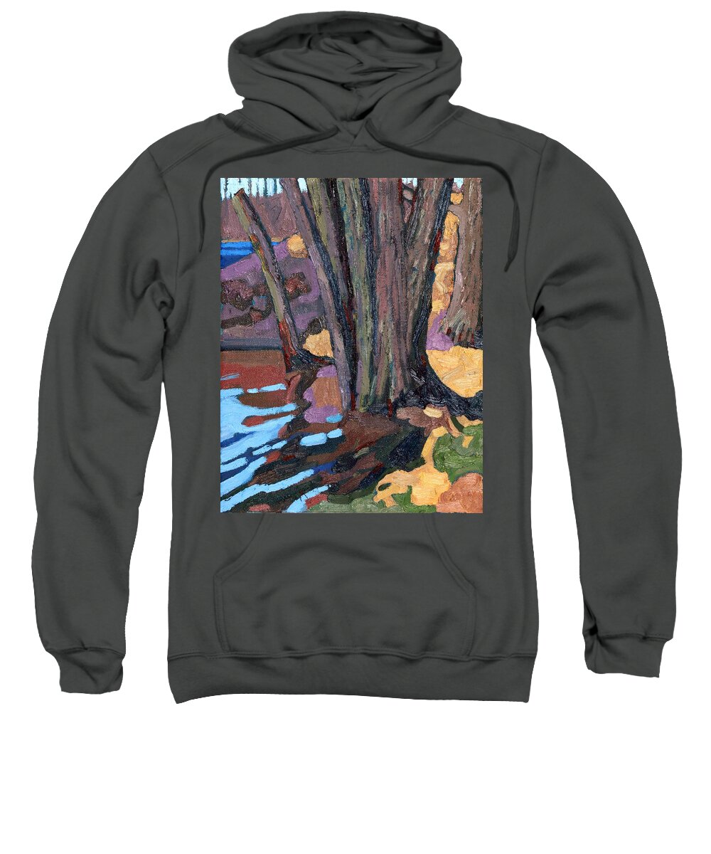 Jim Sweatshirt featuring the painting Shoreline Maples by Phil Chadwick