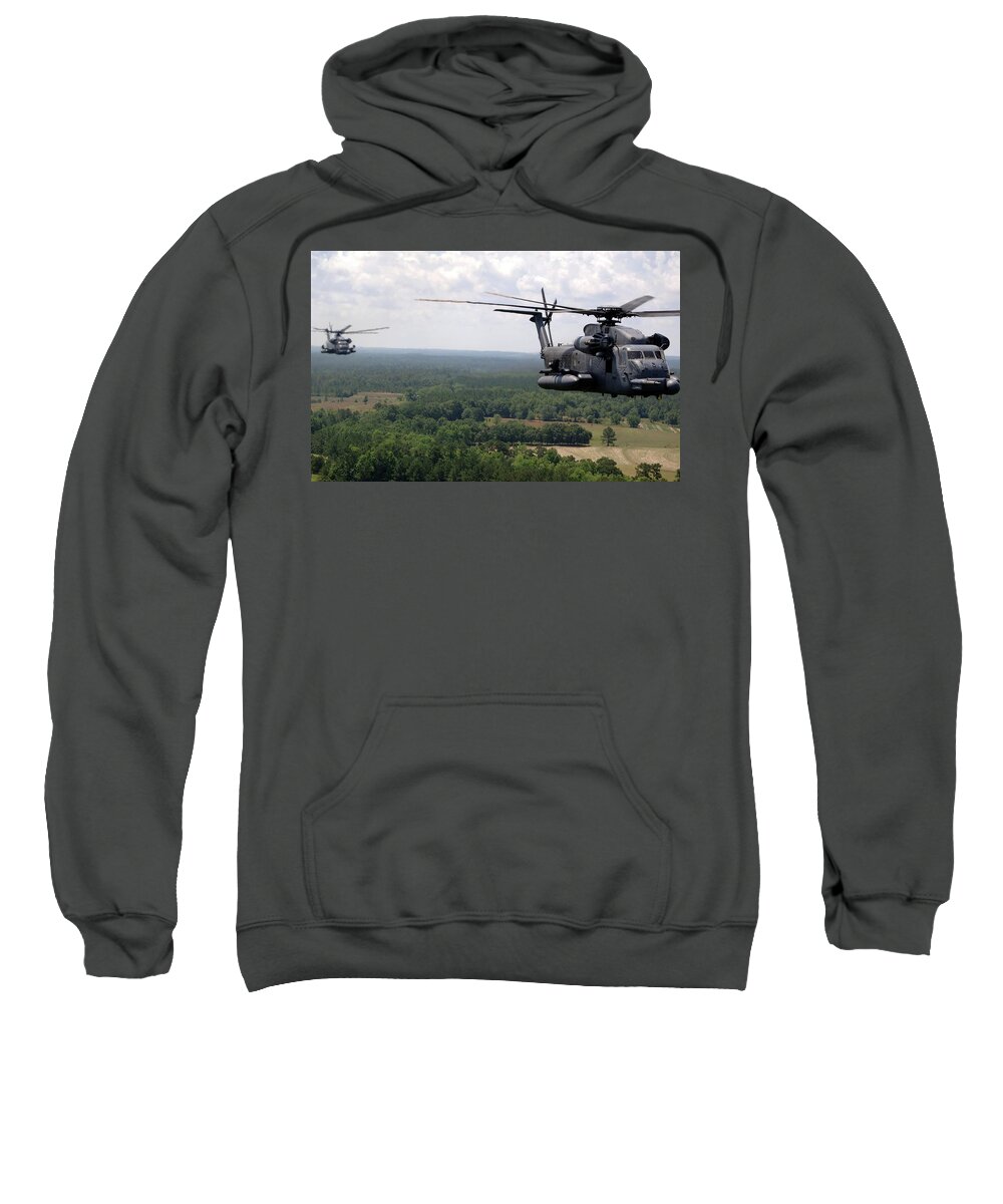 Sikorsky Mh-53 Sweatshirt featuring the digital art Sikorsky MH-53 by Super Lovely
