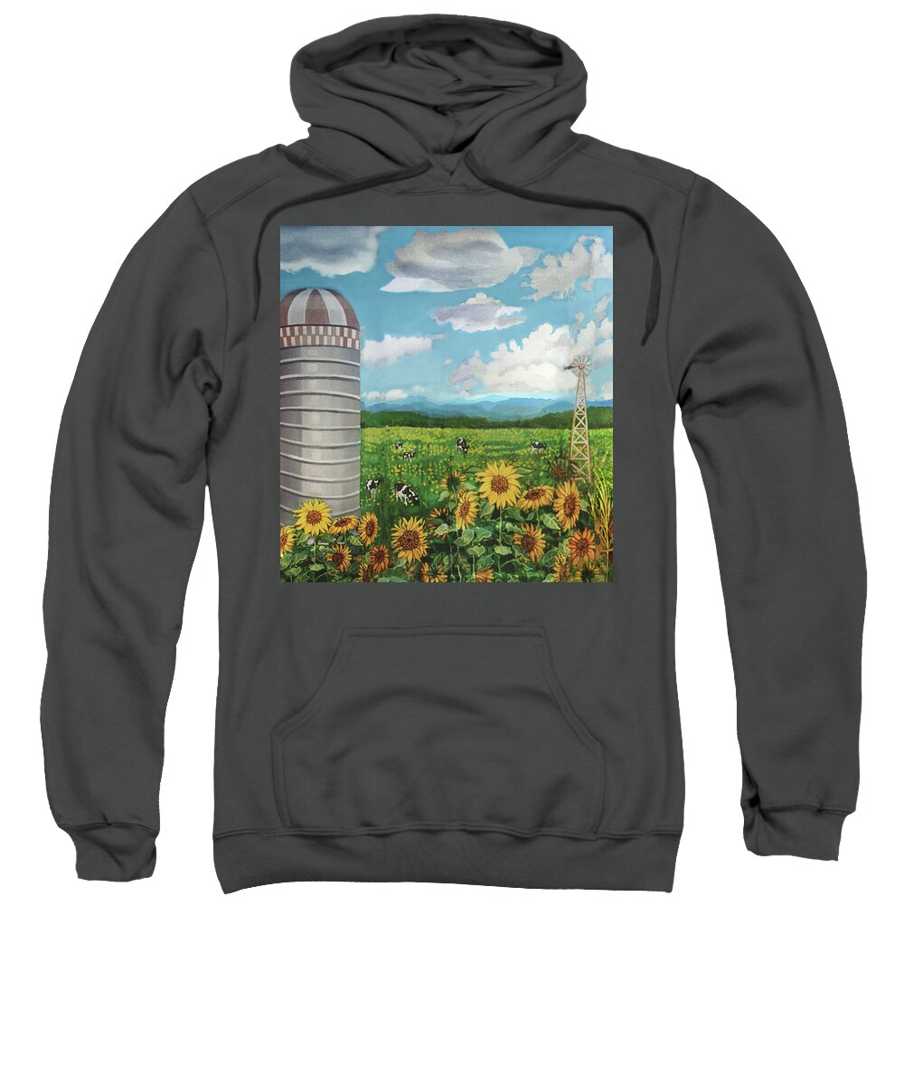 Silo Sweatshirt featuring the painting Silo Farm by Bonnie Siracusa
