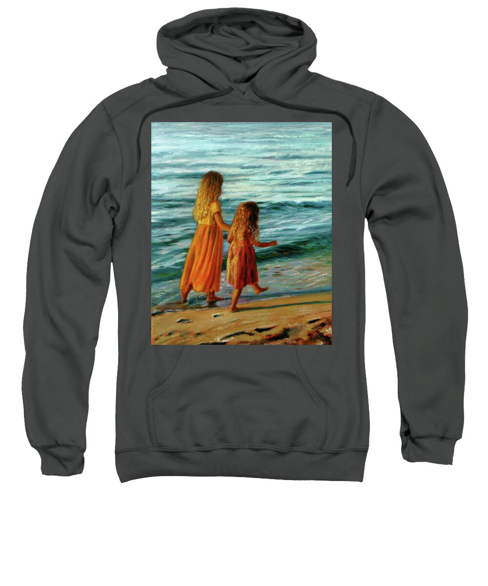 Young Sisters Sweatshirt featuring the painting Sisters Walking by Marie Witte