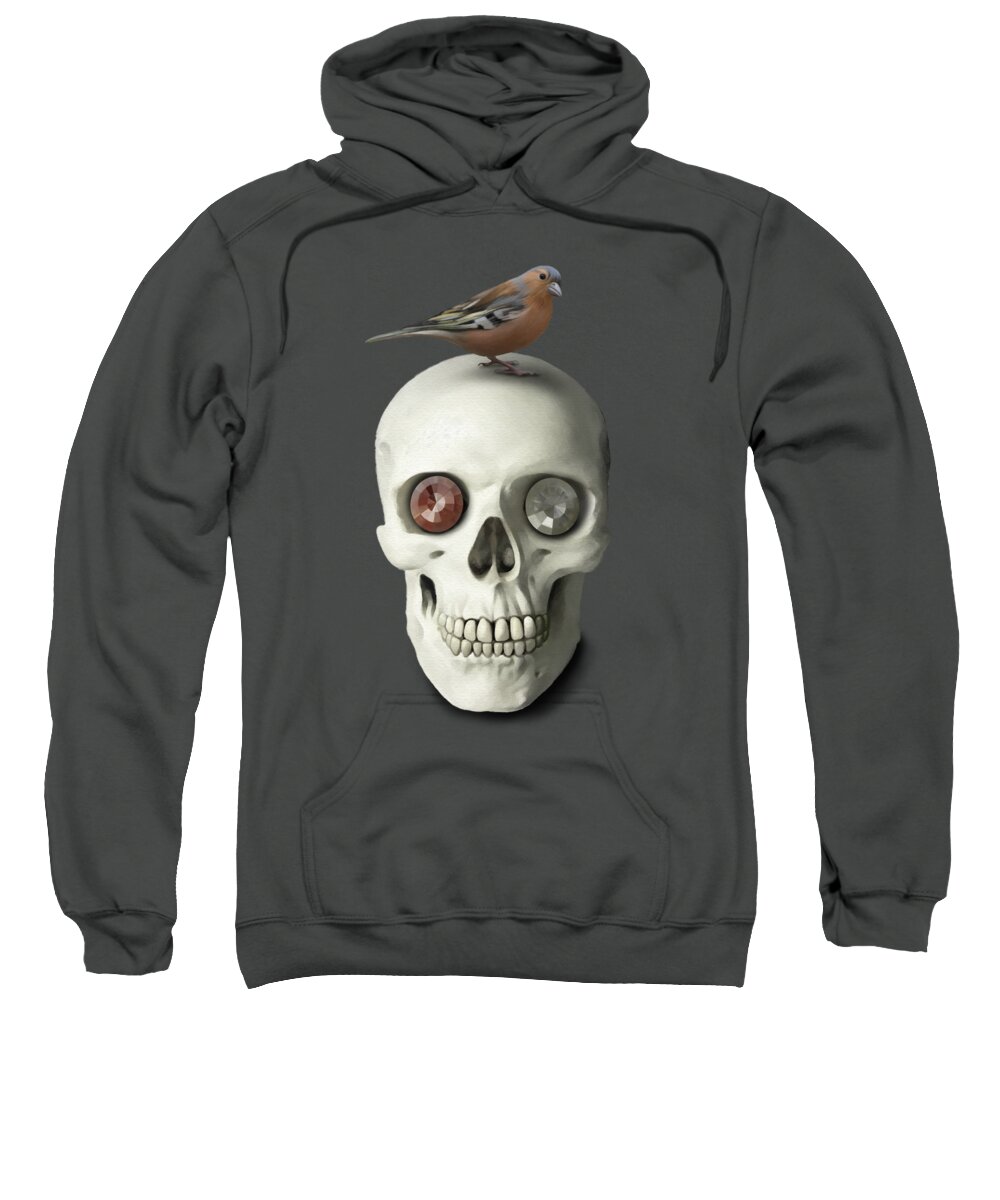 Skull Sweatshirt featuring the painting Skull and bird by Ivana Westin