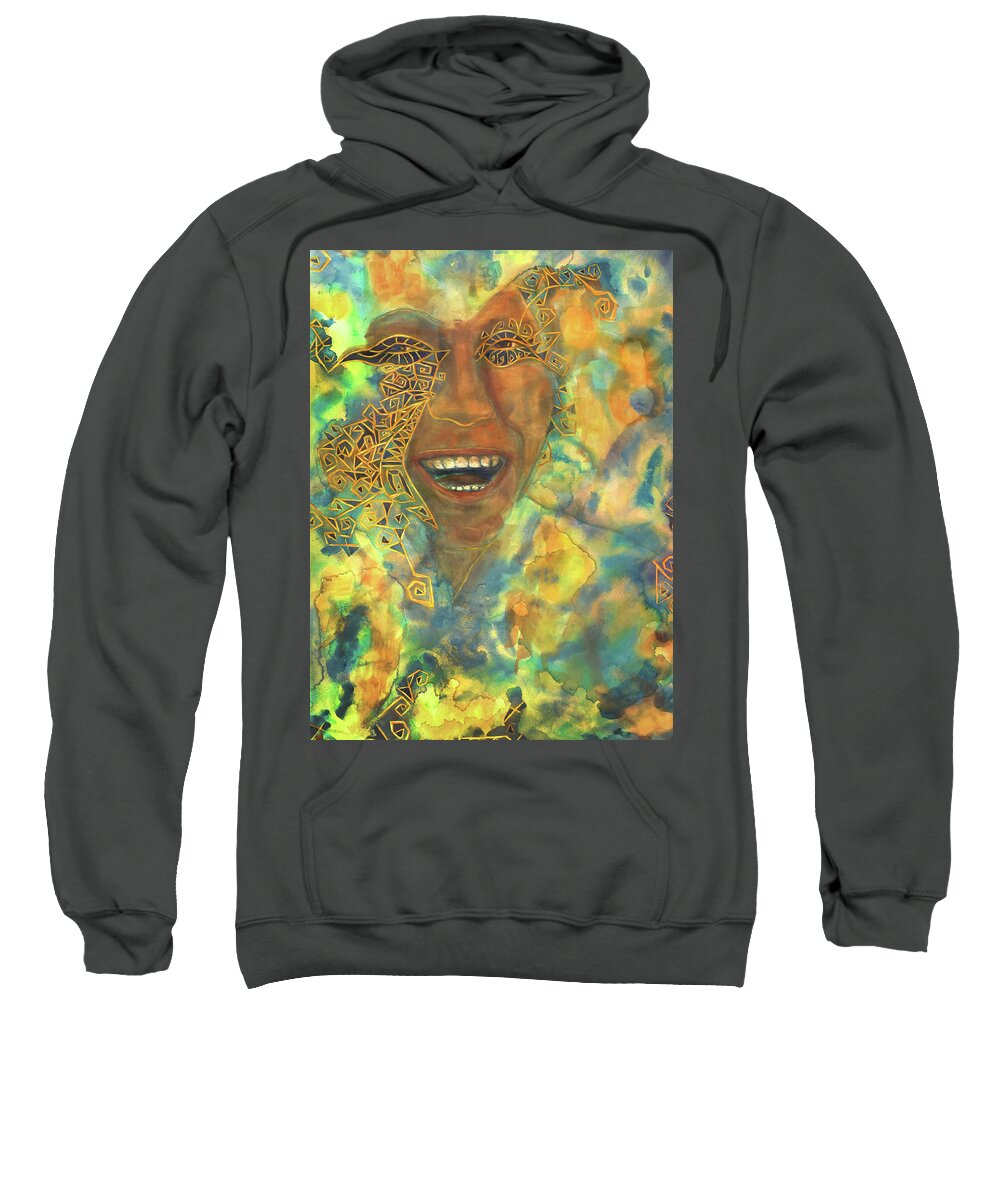 Smiling Muse: Watercolor On Aquabord Sweatshirt featuring the painting Smiling Muse No. 3 by Cora Marshall