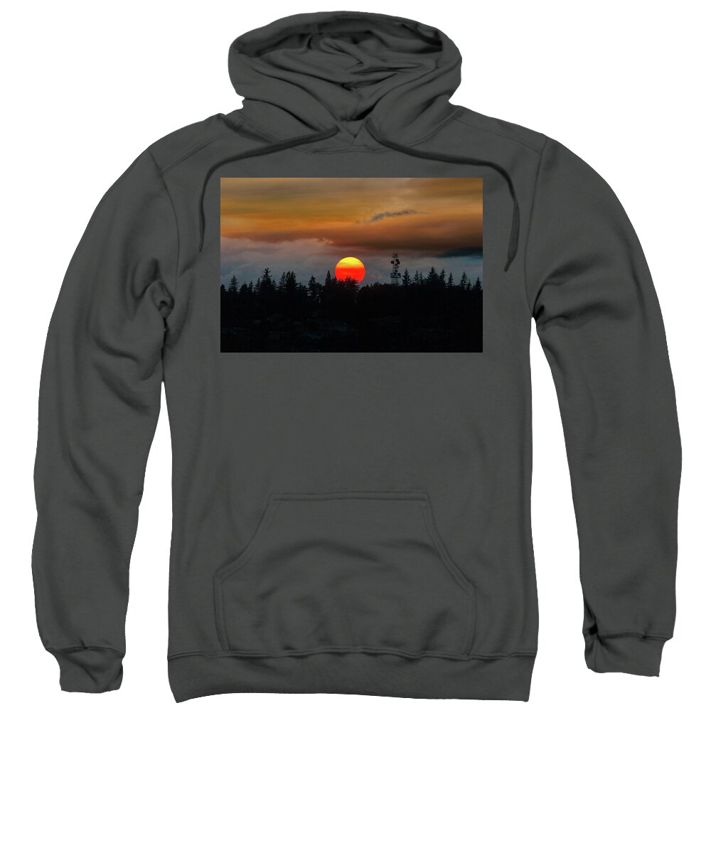 Sunset Sweatshirt featuring the photograph Smokey Sunset over Mount Scott by David Gn