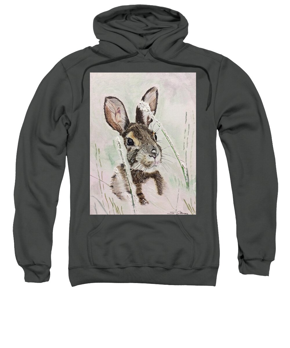 Rabbit Sweatshirt featuring the painting Snow blown by Sonja Jones
