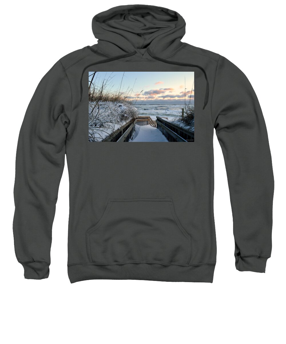 Obx Sunrise Sweatshirt featuring the photograph Snow day at the Beach by Barbara Ann Bell