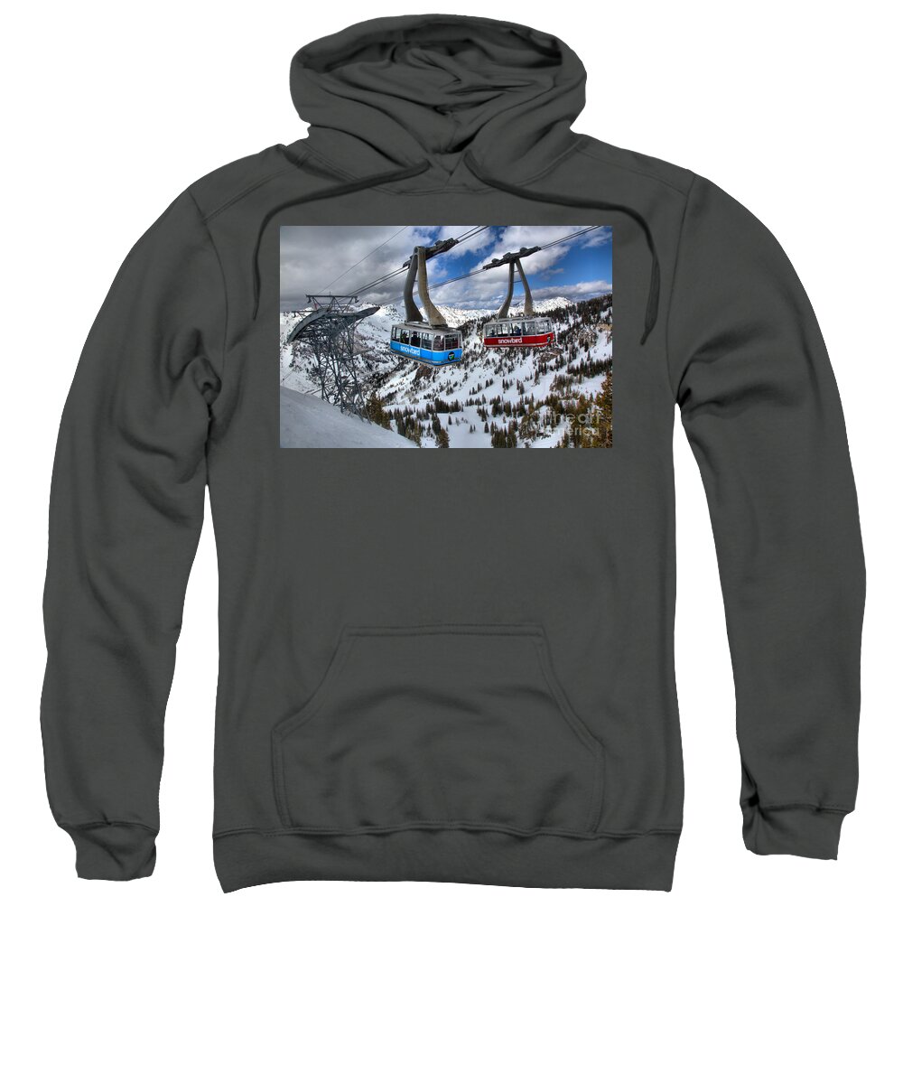 Snowbird Tram Sweatshirt featuring the photograph Snowbird Hidden Peak Trams by Adam Jewell