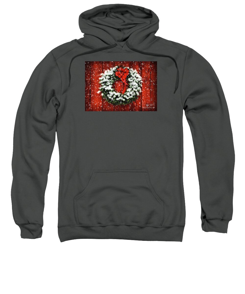 Christmas Sweatshirt featuring the photograph Snowy Christmas Wreath by Lois Bryan