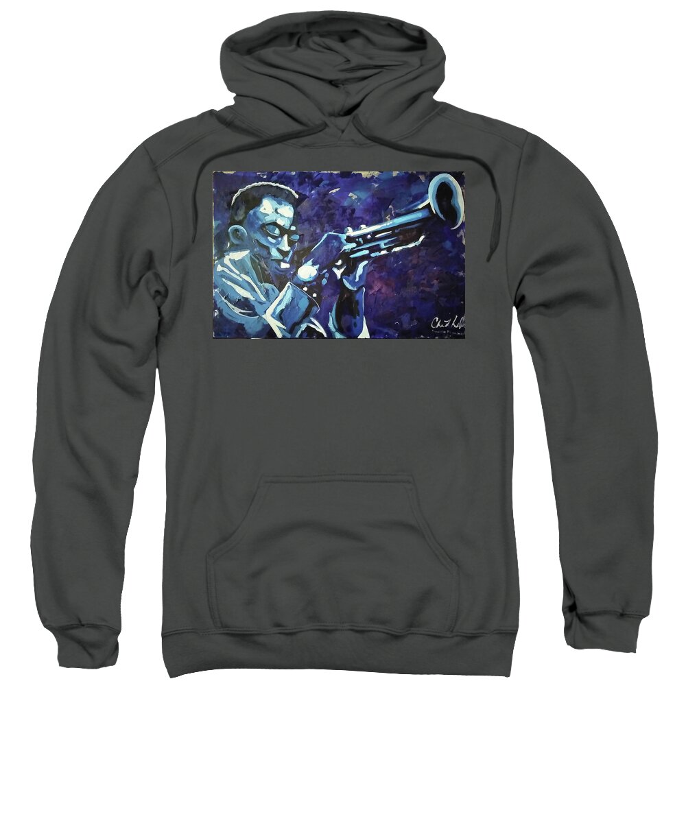 Miles Davis Blue Abstract Sweatshirt featuring the painting Some Kind of BLUE-MilesD by Femme Blaicasso