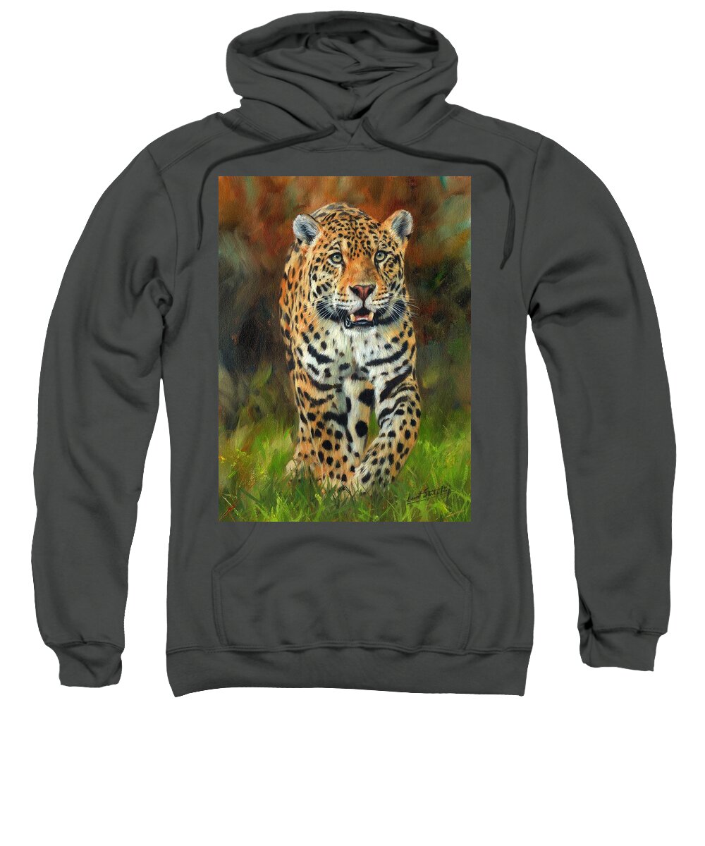 Jaguar Sweatshirt featuring the painting South American Jaguar by David Stribbling