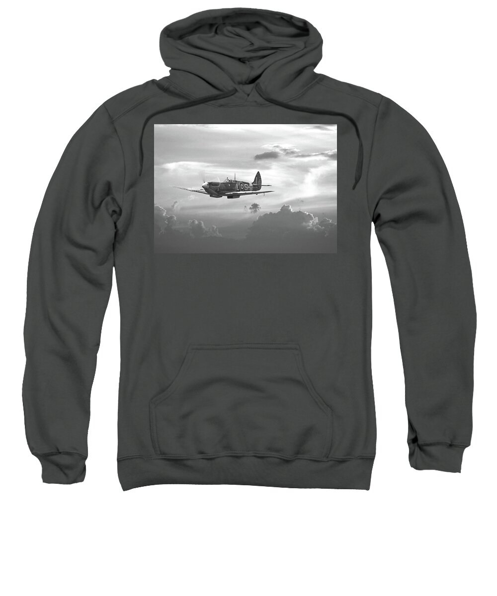 Aircraft Sweatshirt featuring the digital art Spitfire - and shadows fall by Pat Speirs