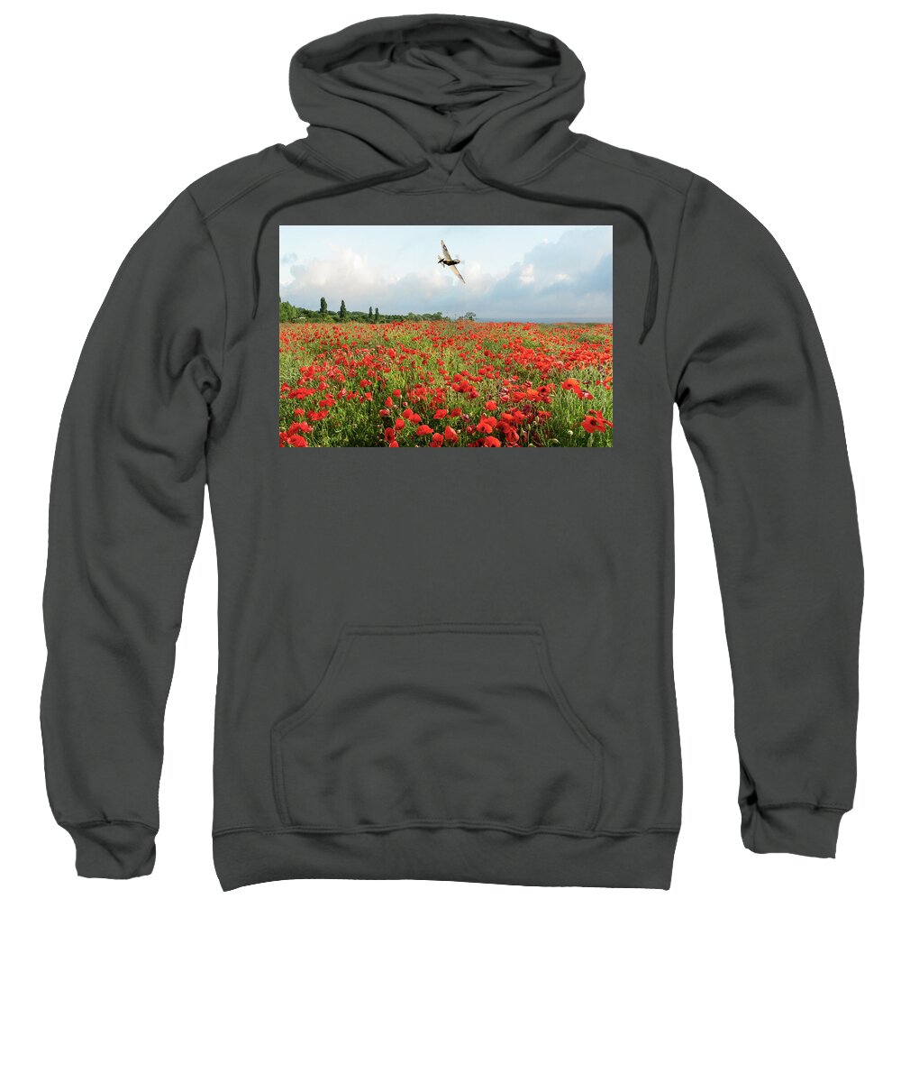 Spitfire Sweatshirt featuring the photograph Spitfire over poppy field by Gary Eason