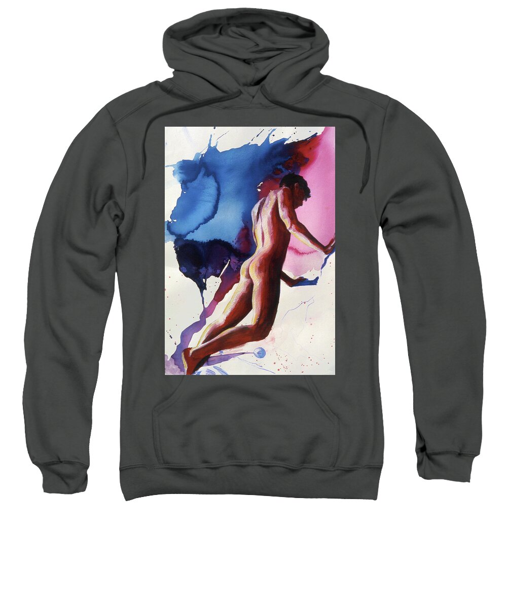 Male Figure Sweatshirt featuring the painting Splash of Blue by Rene Capone