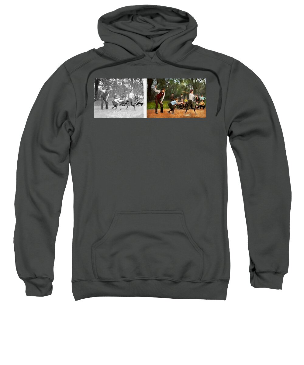 Baseball Sweatshirt featuring the photograph Sport - Baseball - Strike one 1921 - Side by Side by Mike Savad