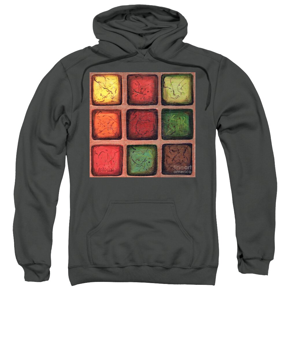 #abstract #contemporary #squares #bronze #landscapes Sweatshirt featuring the painting Squared in Bronze by Allison Constantino