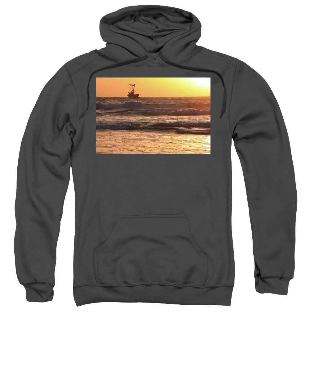 Sunset Sweatshirt featuring the photograph Squid Boat Golden Sunset by John A Rodriguez
