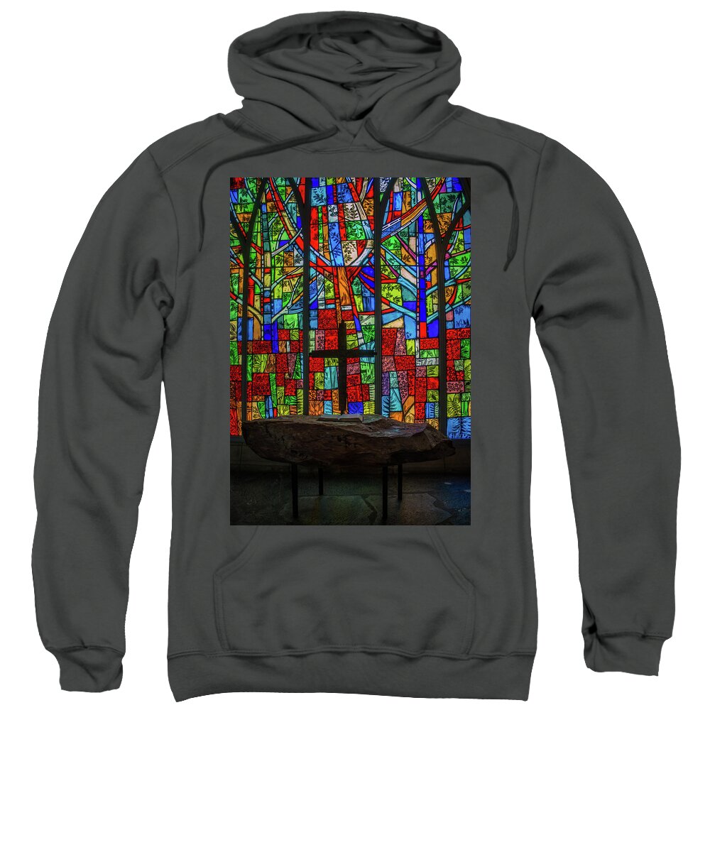 Stained Glass Sweatshirt featuring the photograph Stained Glass and Stone Altar by Susie Weaver