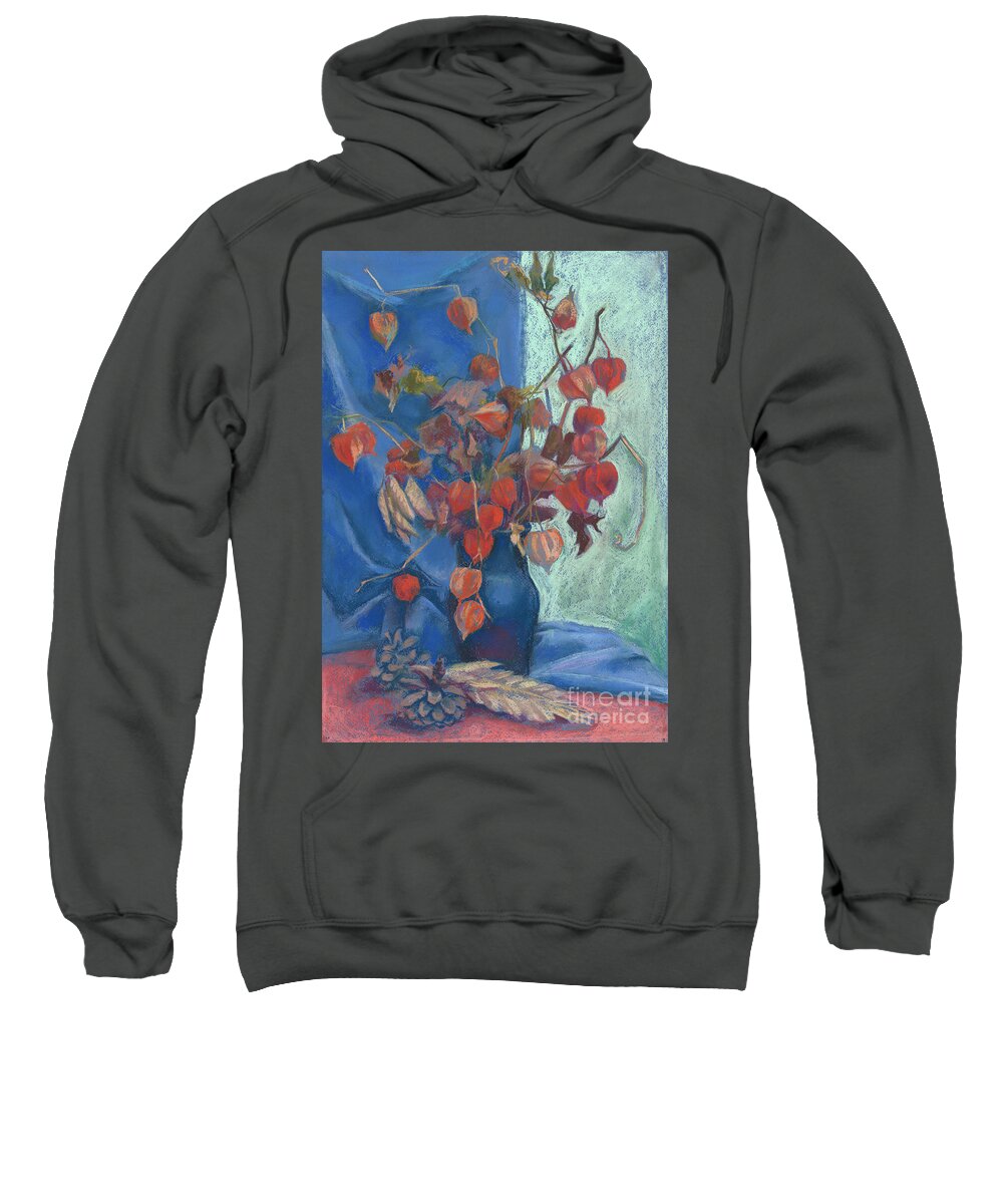  Pastel Sweatshirt featuring the painting Still life with winter cherry by Julia Khoroshikh