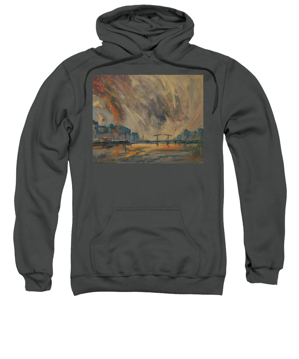 Holland Sweatshirt featuring the painting Storm 18012018 Amstel Amsterdam by Nop Briex