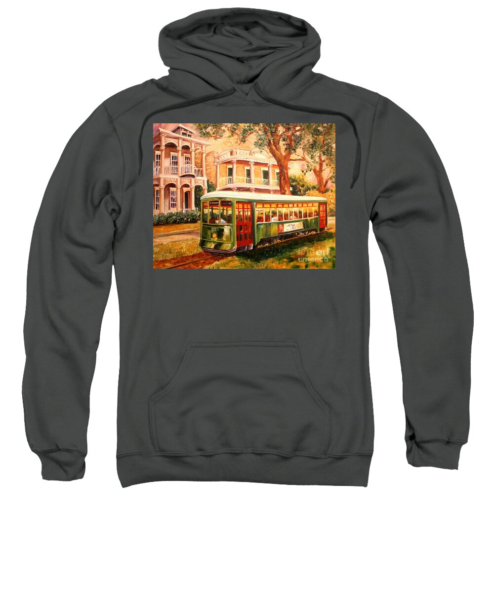 New Orleans Sweatshirt featuring the painting Streetcar in the Garden District by Diane Millsap