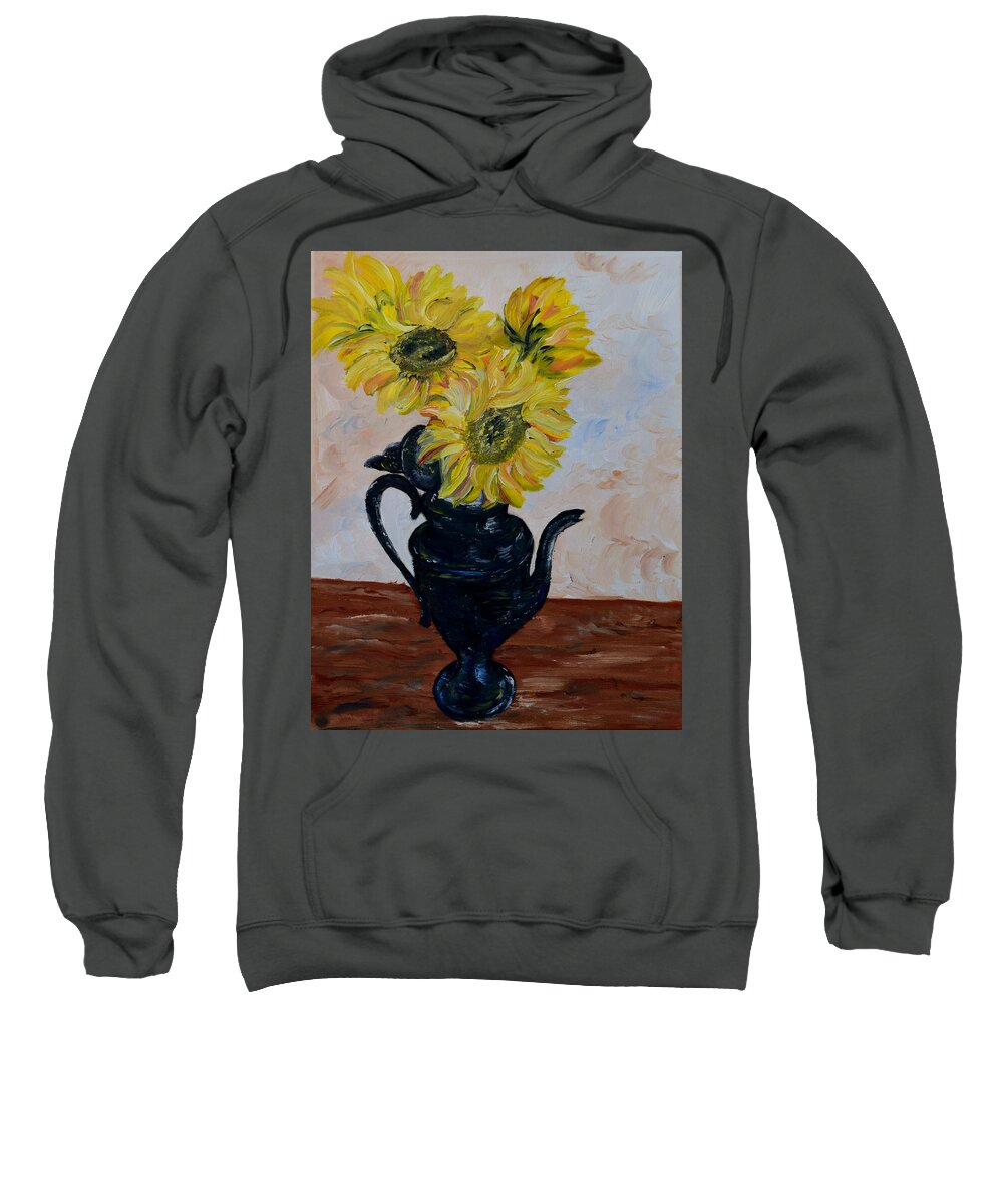 Sunflower Sweatshirt featuring the painting Sunflower still life by Outside the door By Patt