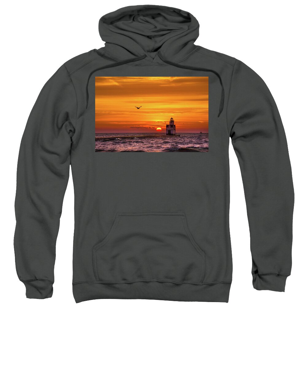 Lighthouse Sweatshirt featuring the photograph Sunrise Solo by Bill Pevlor
