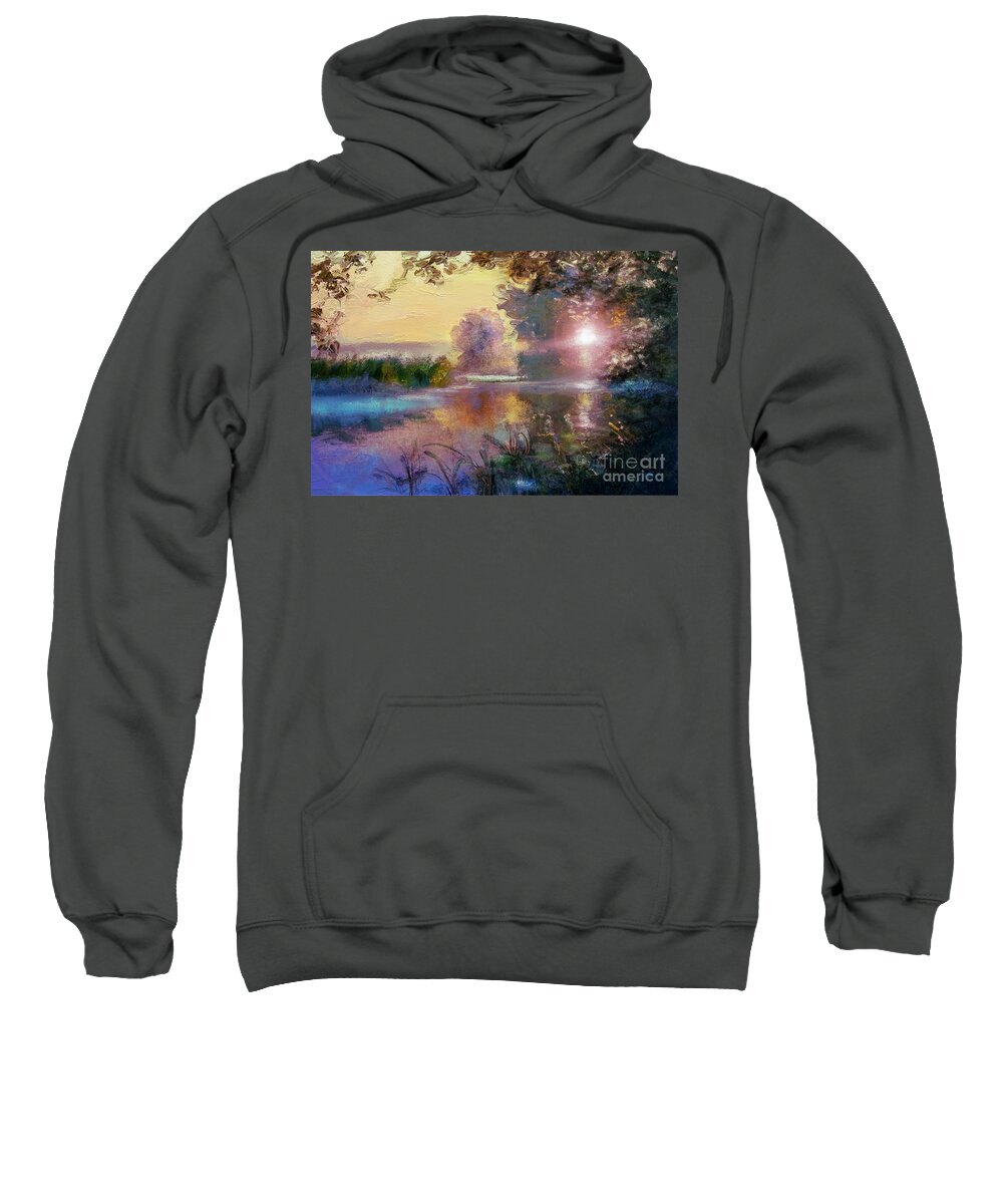 Lake Sweatshirt featuring the painting SunSet by Angie Braun