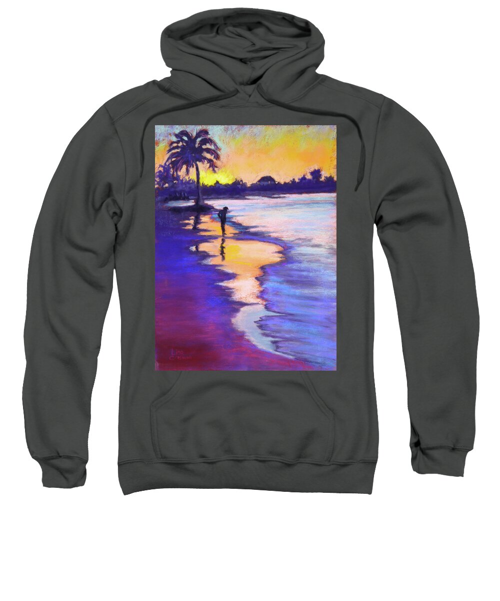 Sunset Sweatshirt featuring the painting Sunset on the Beach by Lisa Crisman