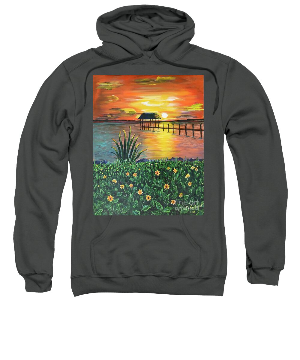 Sunset Sweatshirt featuring the painting Sunset over island by Maria Karlosak