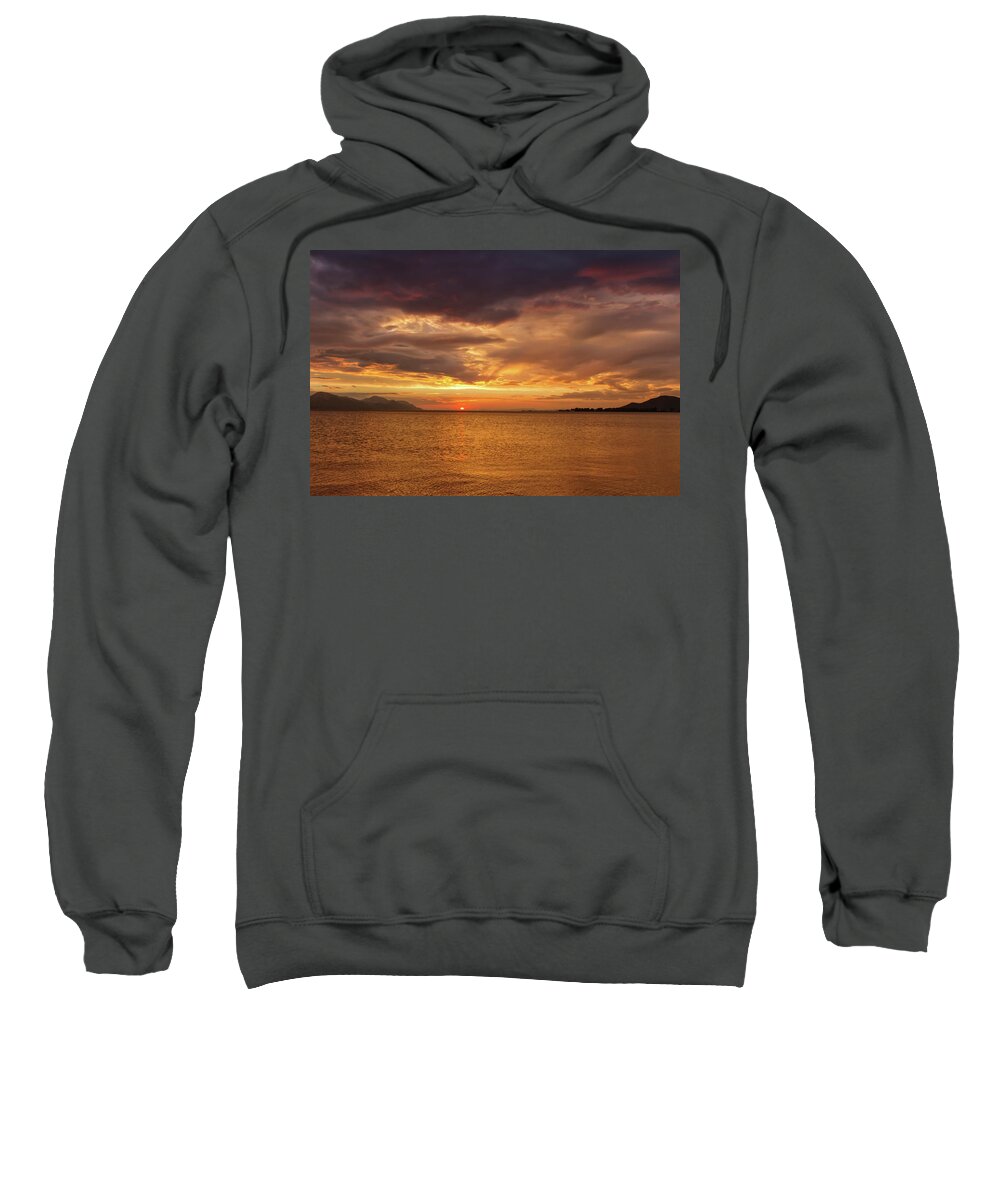 Sunset Sweatshirt featuring the photograph Sunset over the sea, Opuzen, Croatia by Elenarts - Elena Duvernay photo