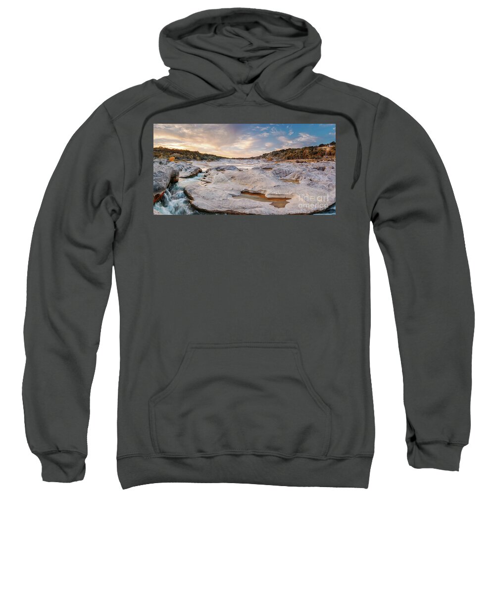 Pedernales Sweatshirt featuring the photograph Sunset Panorama of the Pedernales River at Pedernales Falls State Park - Jonhson City Hill Country by Silvio Ligutti