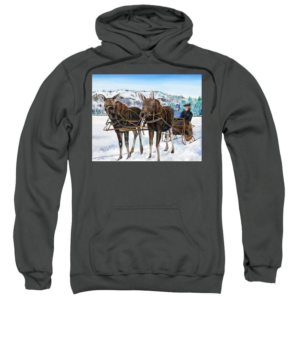 Moose Sweatshirt featuring the painting Swamp Donkies by Joe Baltich