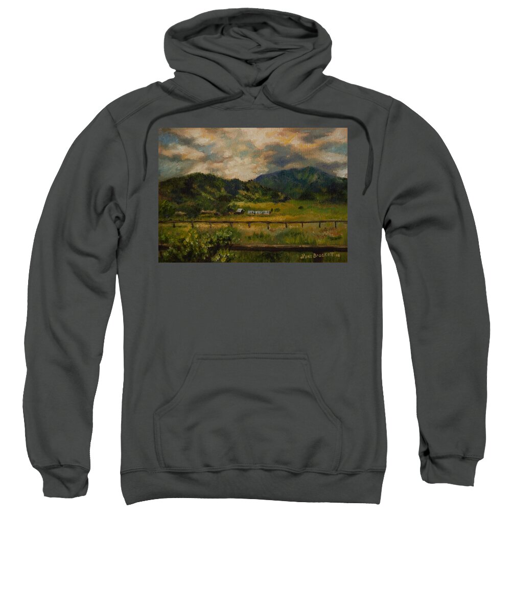 Swan Valley Hillside Sweatshirt featuring the painting Swan Valley Hillside by Lori Brackett