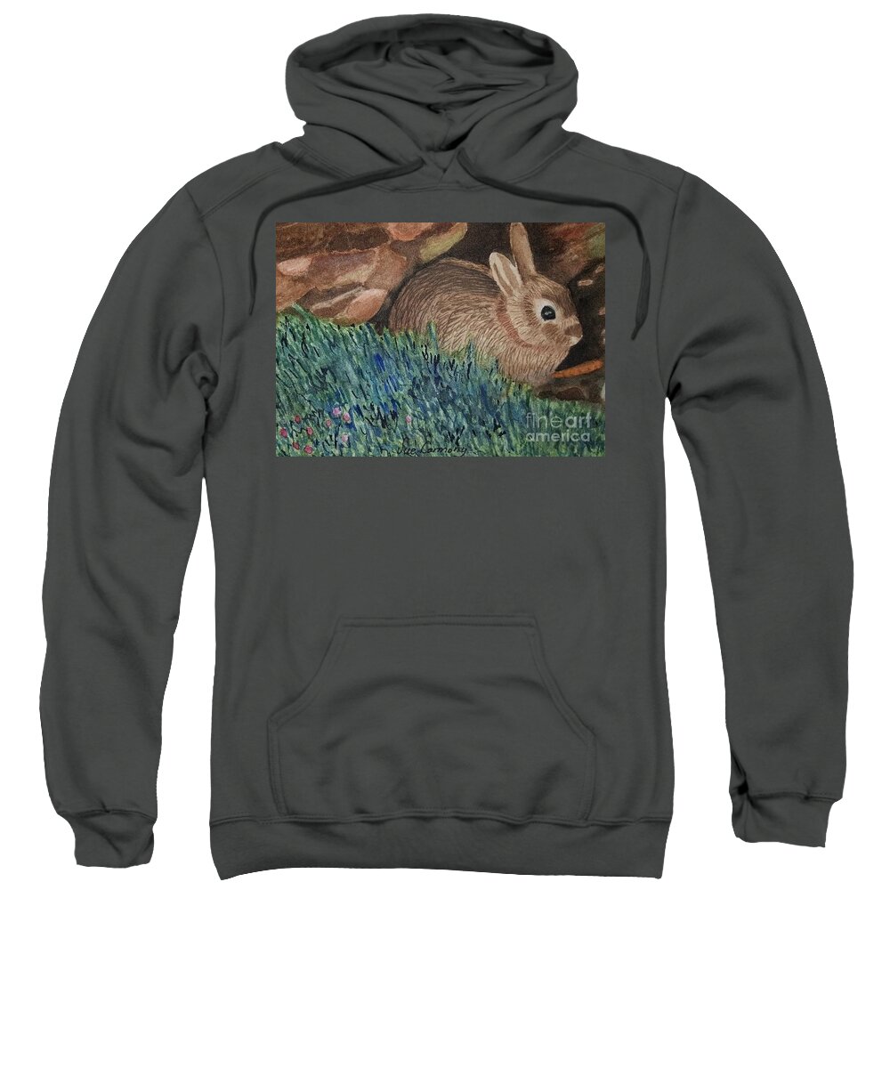 Bunny Sweatshirt featuring the painting Sweet Backyard Bunny by Sue Carmony