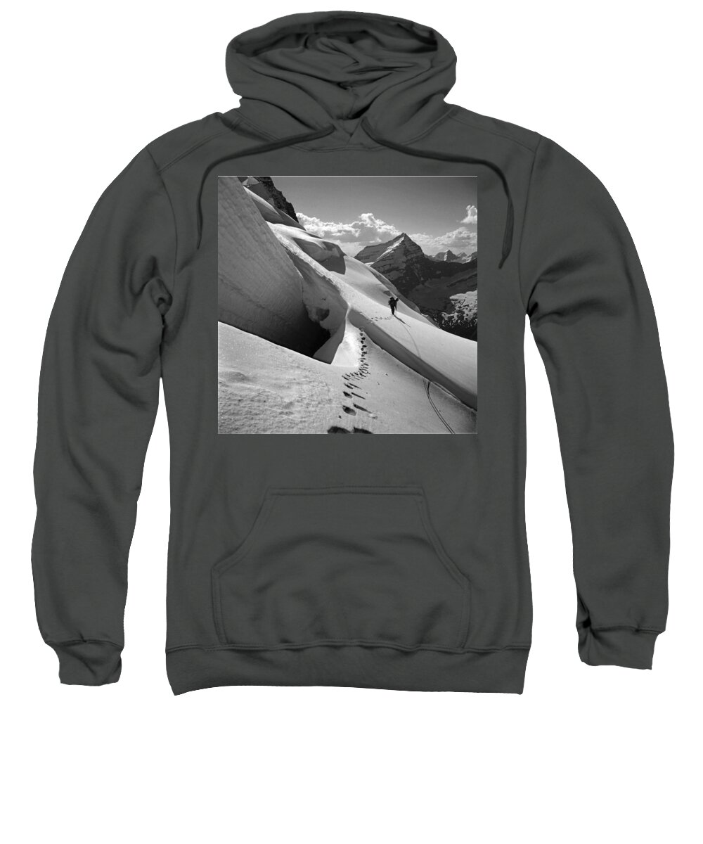 Footsteps Sweatshirt featuring the photograph T-202410 BW Fred Beckey High on Berg Glacier by Ed Cooper Photography