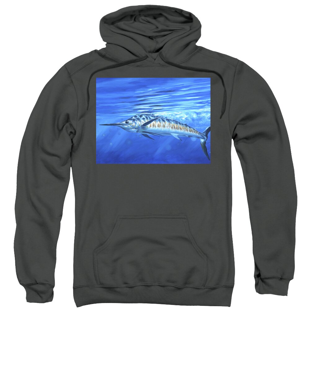 Blue Marlin Paintings Sweatshirt featuring the painting Taking Line by Guy Crittenden