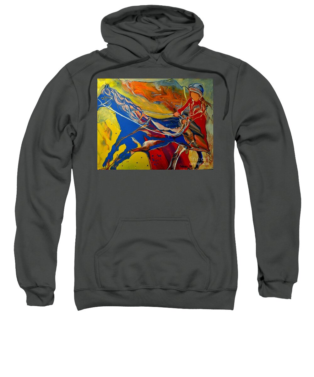 Horse Sweatshirt featuring the painting Taking The Reins by Deborah Nell