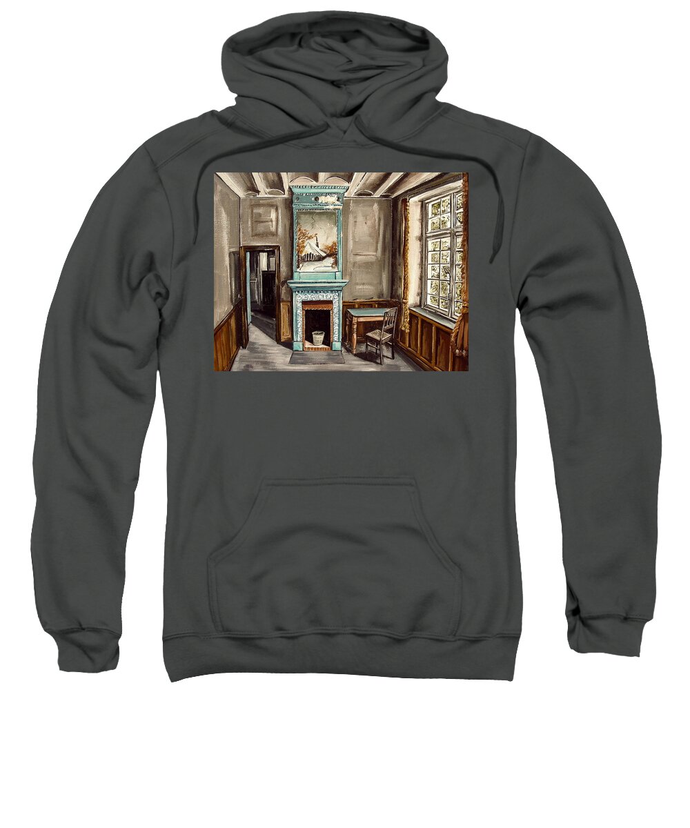 Art Sweatshirt featuring the painting Teal Fireplace by Debbie Criswell
