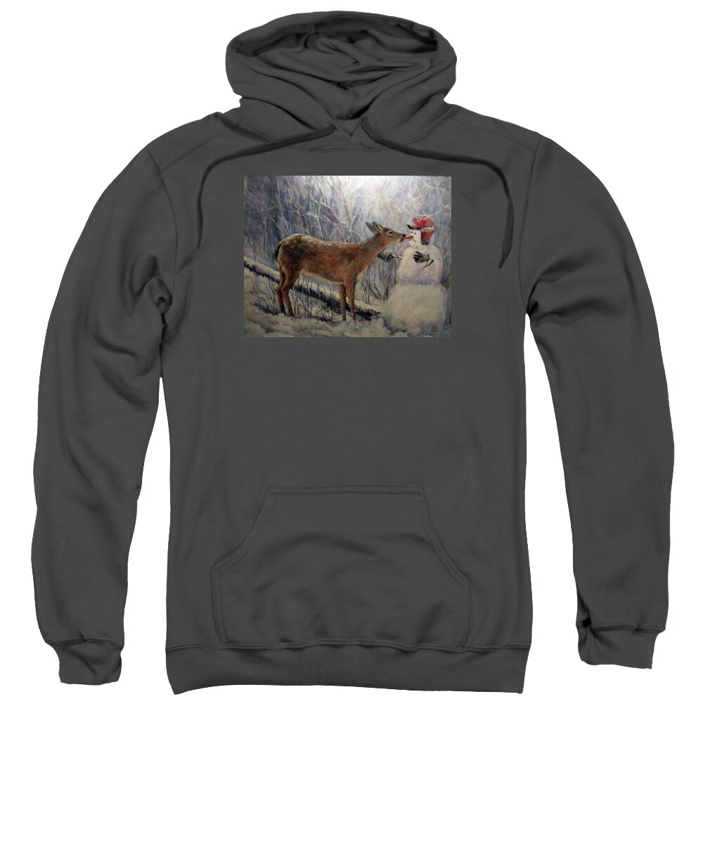 Snowman Sweatshirt featuring the painting That'll Be Mine by Donna Tucker