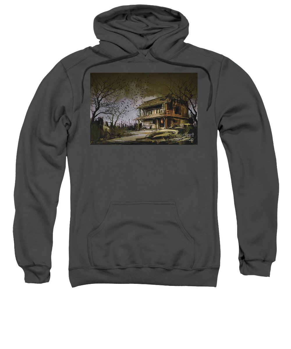 Acrylic Sweatshirt featuring the painting The abandoned house by Tithi Luadthong