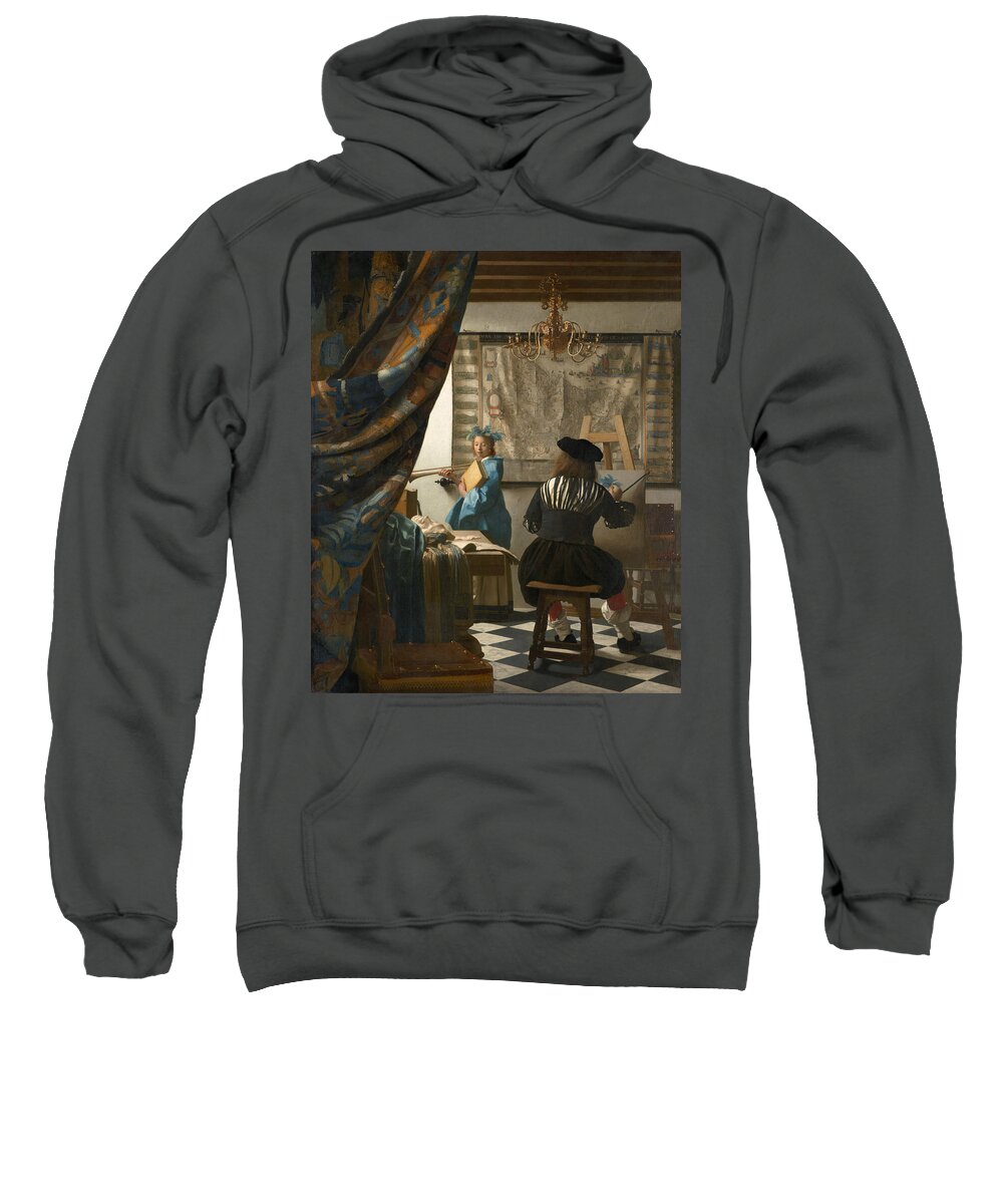 Jan Vermeer Sweatshirt featuring the painting The Art of Painting by Jan Vermeer